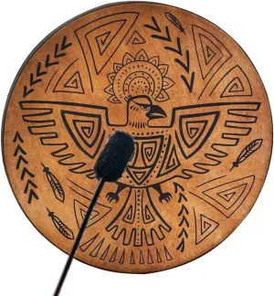 Firlar Shaman Drum, 10 Inch Bird Pattern Handmade With Drum Stick, Spiritual Instrument, Exquisite Look, Siberian Spirit Music Symbol, Sound Healer Brown