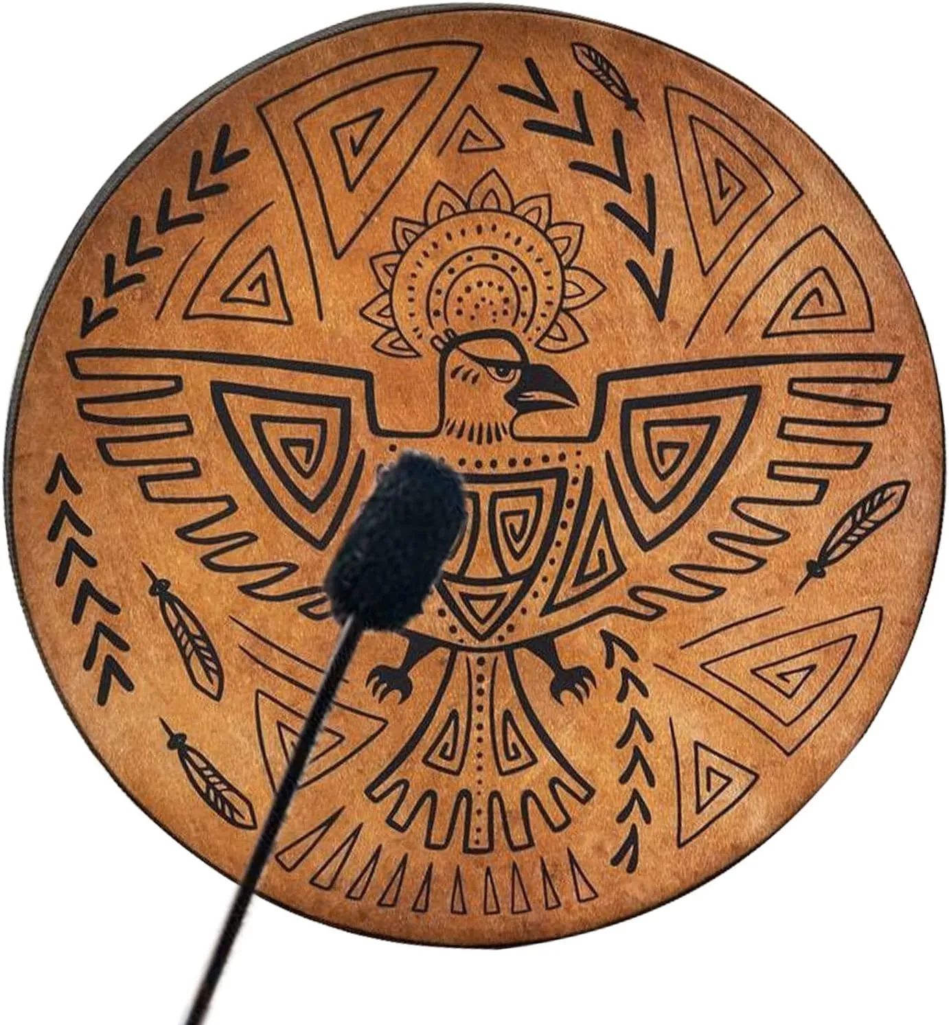 Firlar Shaman Drum, 10 Inch Bird Pattern Handmade With Drum Stick, Spiritual Instrument, Exquisite Look, Siberian Spirit Music Symbol, Sound Healer Brown