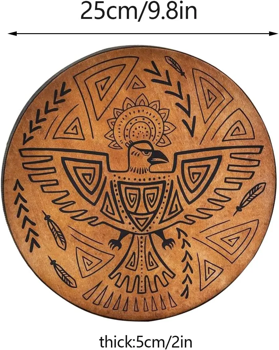 Firlar Shaman Drum, 10 Inch Bird Pattern Handmade With Drum Stick, Spiritual Instrument, Exquisite Look, Siberian Spirit Music Symbol, Sound Healer Brown