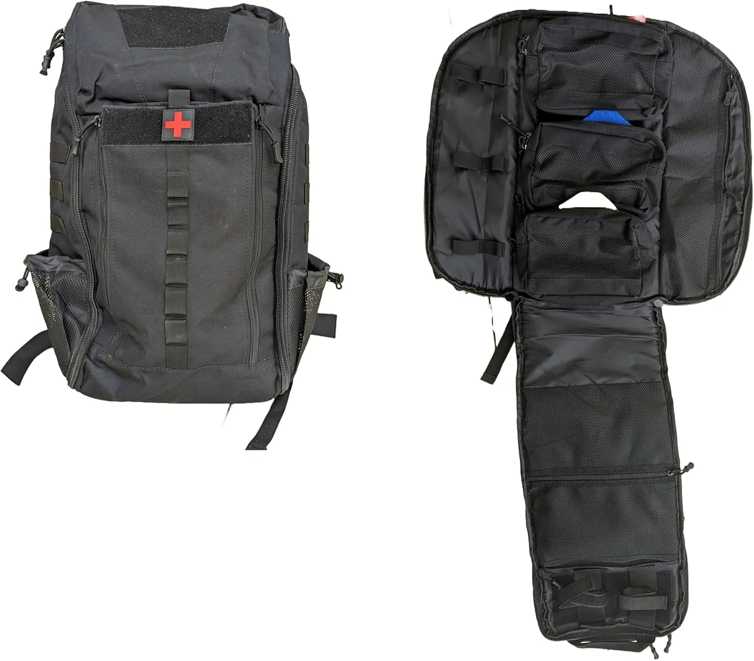 First Aid Combat Med Bag - Instant Item Display, 3 Color-Coded Mesh Pouches, MOLLE Webbing, Dedicated Tool Pocket & Exterior Pockets. Hicking, Camping, Home, Paramedic,EMT