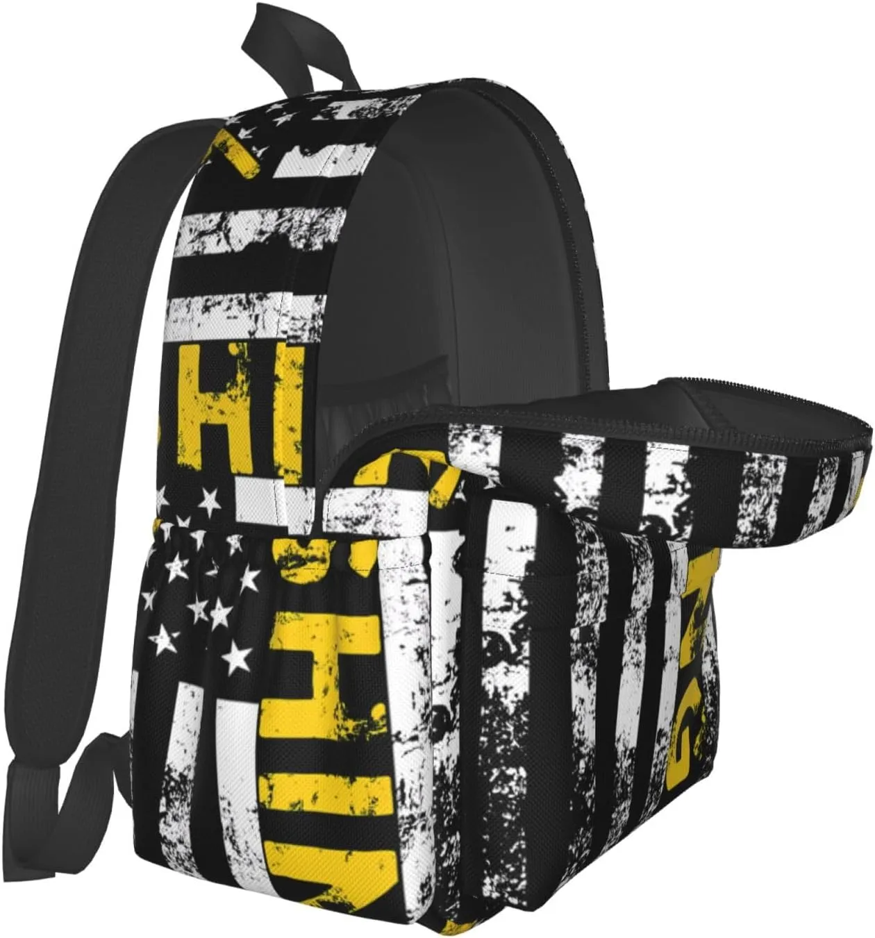 Fish American Flag Fishing Rod Casual Backpacks Large Travel Backpack Laptop Rucksack Sports Daypack Adjustable Strap Bag for Camping Hiking