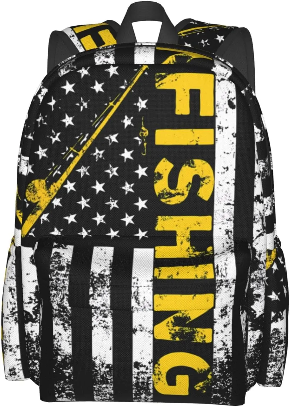 Fish American Flag Fishing Rod Casual Backpacks Large Travel Backpack Laptop Rucksack Sports Daypack Adjustable Strap Bag for Camping Hiking