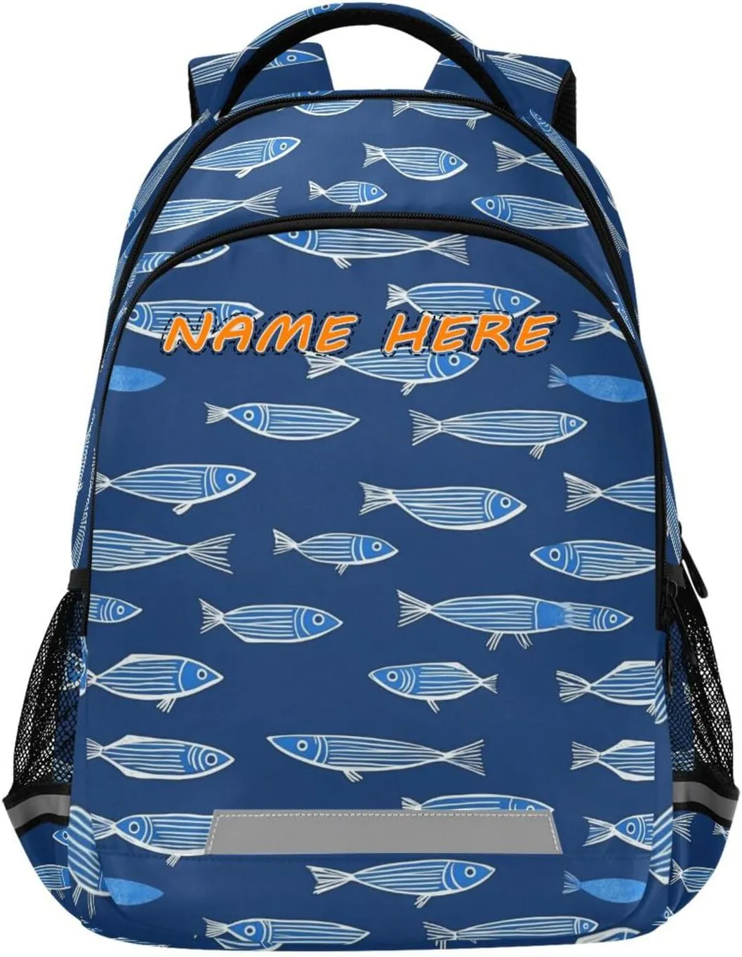 Fish Lines Draw Blue Background customized name backpack girls kids with chest strap personalized name tag books bag for 6th grade school boys girls mochilas para la escuela reflective