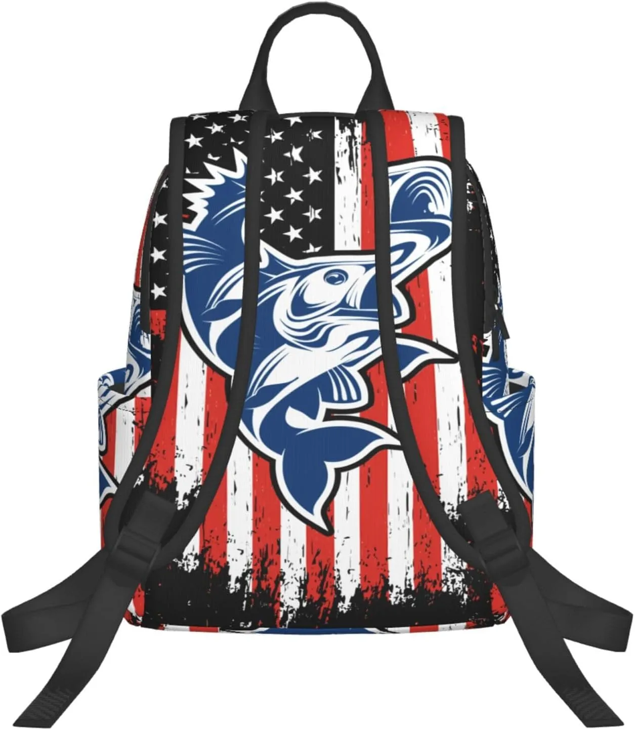 Fishing American Flag Casual Backpacks Laptop Backpack Outdoor Travel Rucksack Sport Carry-On Daypack Lightweight Bag with Multi-Pockets