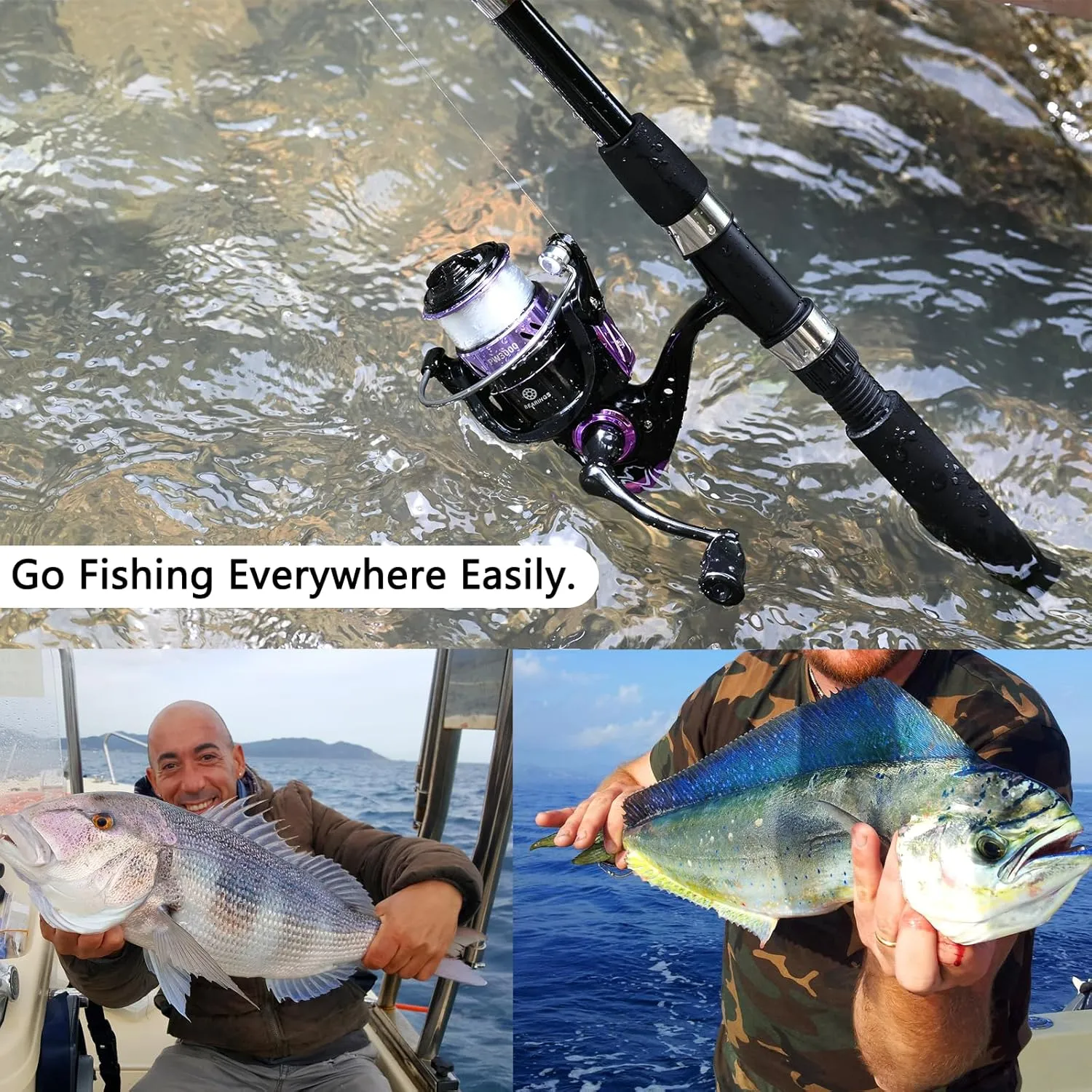 Fishing Pole Combo 2PCS Telescopic Fishing Rod and Aluminum Reel Combos with Carrier Bag Sea Saltwater Freshwater Fishing Rod Reel Kits