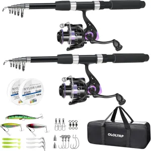 Fishing Pole Combo 2PCS Telescopic Fishing Rod and Aluminum Reel Combos with Carrier Bag Sea Saltwater Freshwater Fishing Rod Reel Kits