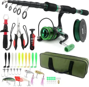 Fishing Pole Reel Combos Telescopic Fishing Rod Kit Spinning Reel Line Lure Accessories Compact Fishing Tackle Bag Lightweight Travel Fishing Gear Set for Saltwater Freshwater Fishermen Gift