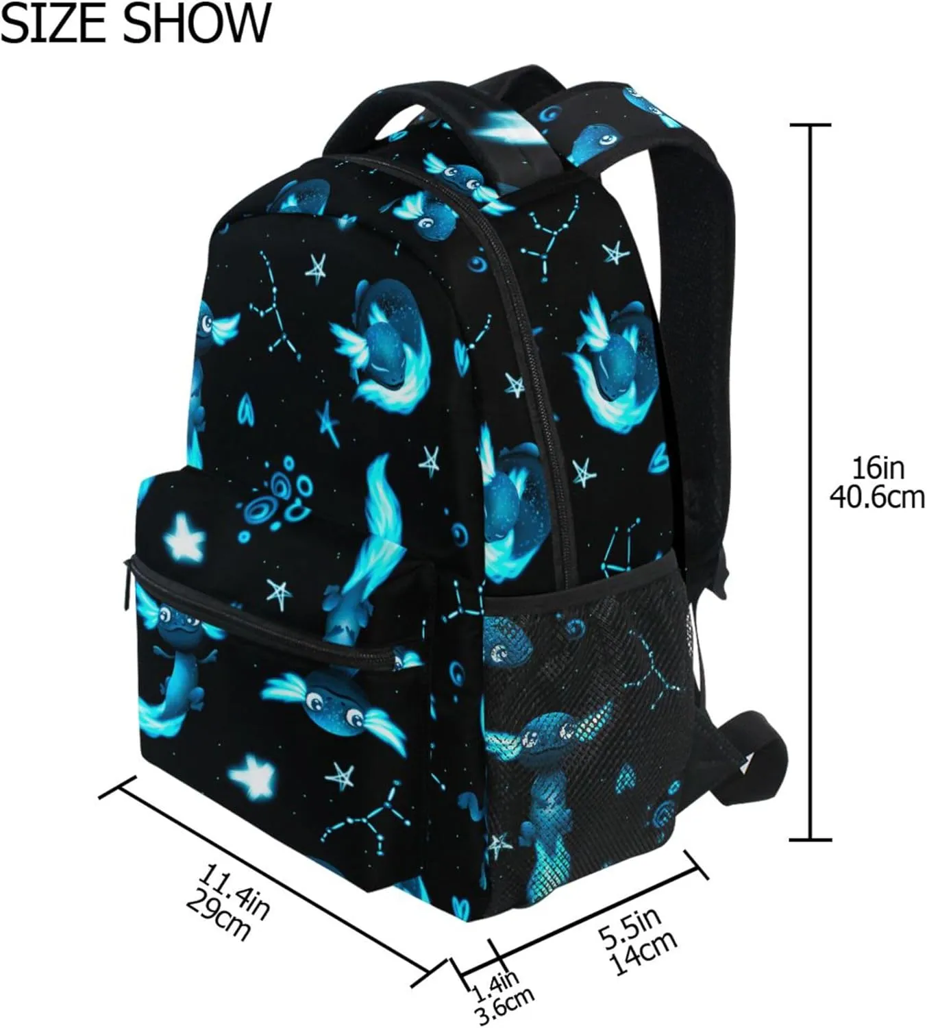 Fisyme Blue Axolotl Fish Laptop Backpack Bag Bookbag Casual Travel Hiking Computer Notebooks Daypacks