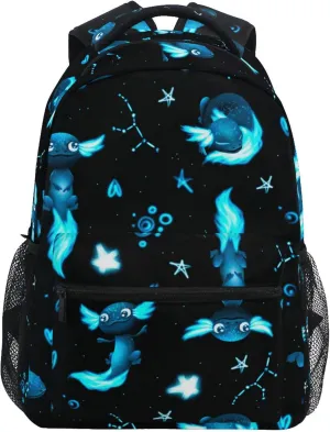 Fisyme Blue Axolotl Fish Laptop Backpack Bag Bookbag Casual Travel Hiking Computer Notebooks Daypacks