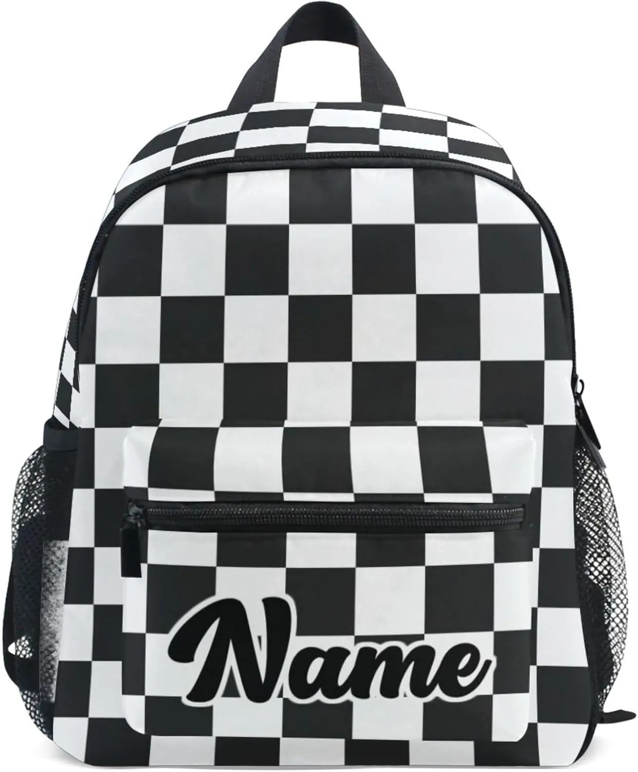 Fisyme Custom Toddler Backpack Black and White Checkerboard Plaid School Bag Kids Daypack for Kindergarten Preschool Nursery Girls Boys, S