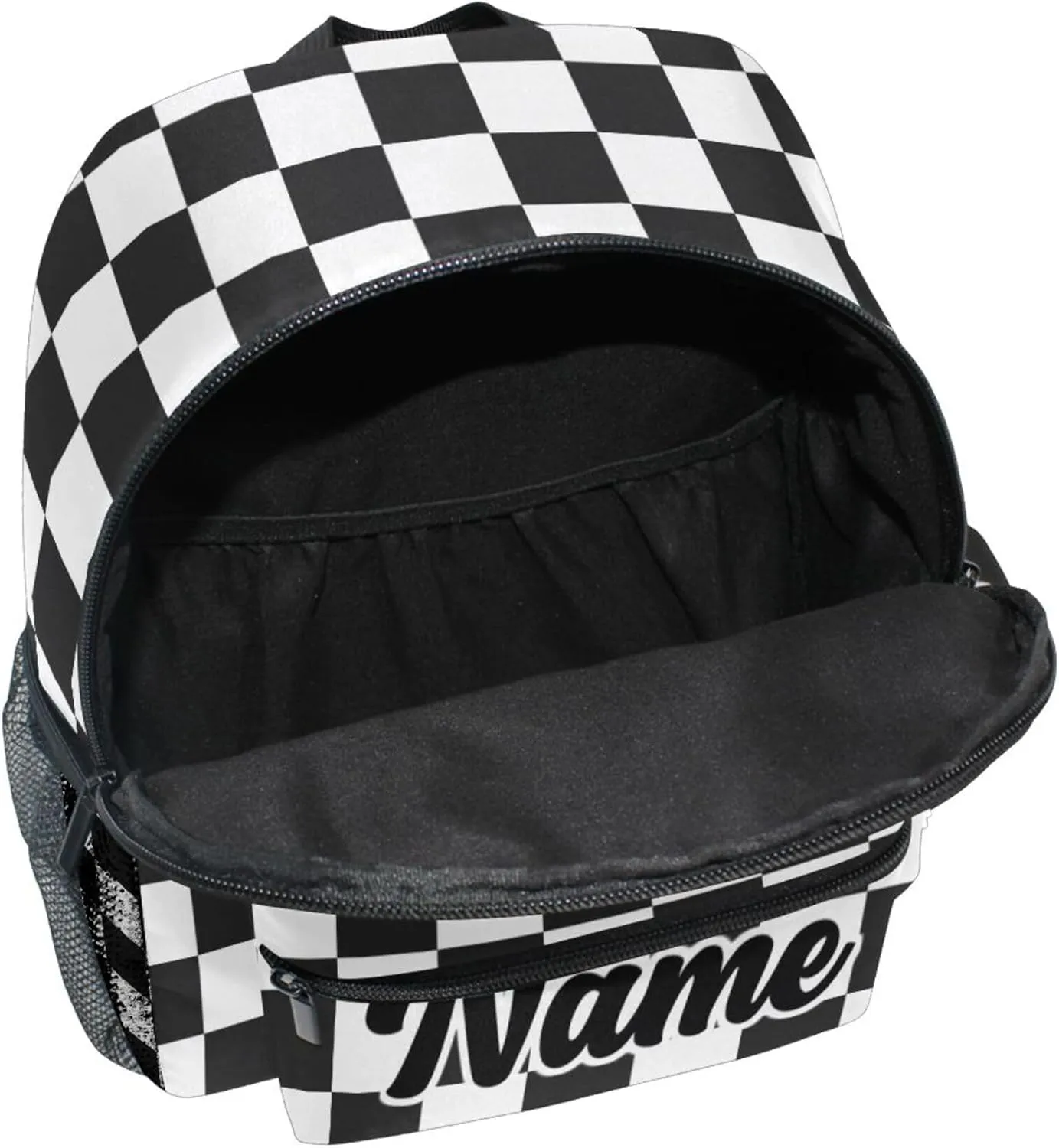 Fisyme Custom Toddler Backpack Black and White Checkerboard Plaid School Bag Kids Daypack for Kindergarten Preschool Nursery Girls Boys, S
