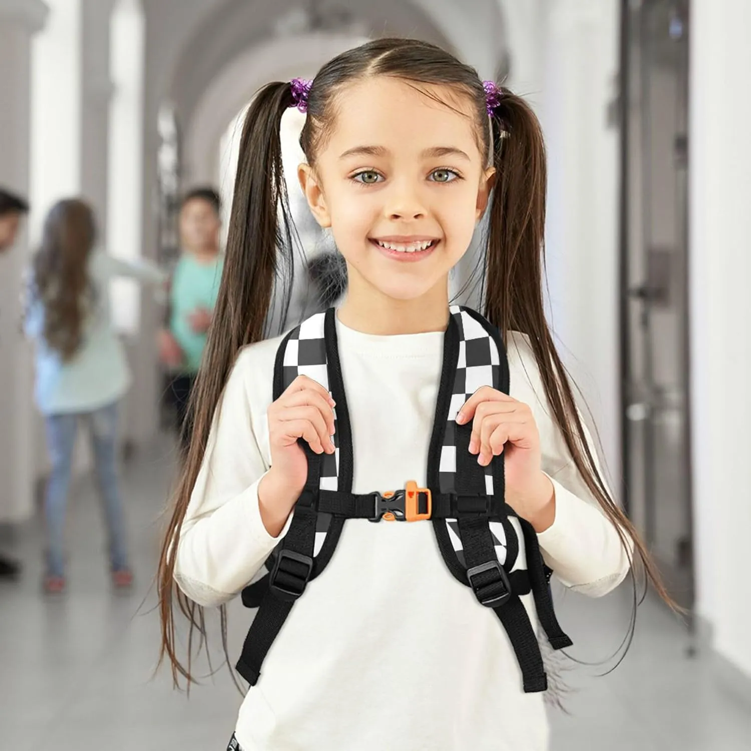 Fisyme Custom Toddler Backpack Black and White Checkerboard Plaid School Bag Kids Daypack for Kindergarten Preschool Nursery Girls Boys, S
