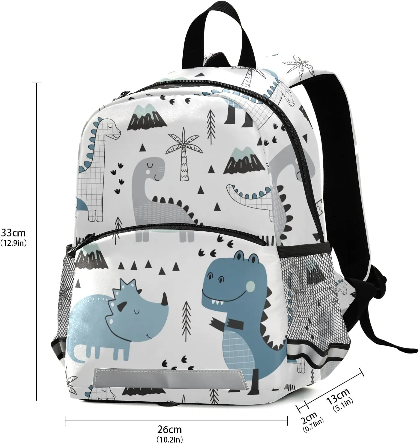 Fisyme Cute Dinosaur Tropical Backpack Schoolbag Kids Daypack Toddler Travel School Bag Small Mini Backpacks for Kindergarten Preschool Nursery Children Boy Girls with Chest Strap