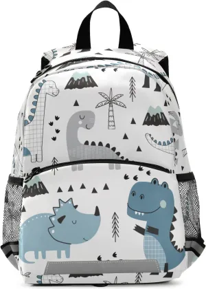 Fisyme Cute Dinosaur Tropical Backpack Schoolbag Kids Daypack Toddler Travel School Bag Small Mini Backpacks for Kindergarten Preschool Nursery Children Boy Girls with Chest Strap