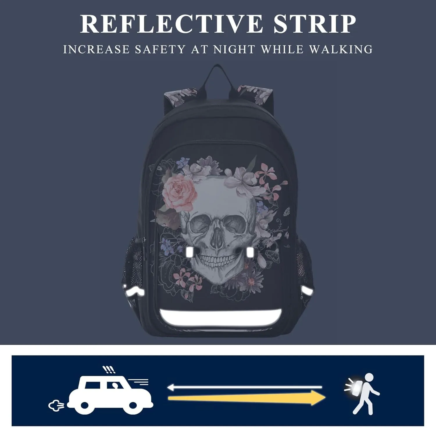 Fisyme Flower Skull School Backpack Laptop Backpack Bags Bookbag Travel Casual Computer Notebooks Daypack