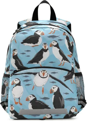 Fisyme Puffins Birds Backpack Schoolbag Kids Daypack Toddler Travel School Bag Small Backpacks for Kindergarten Preschool Boys Girl