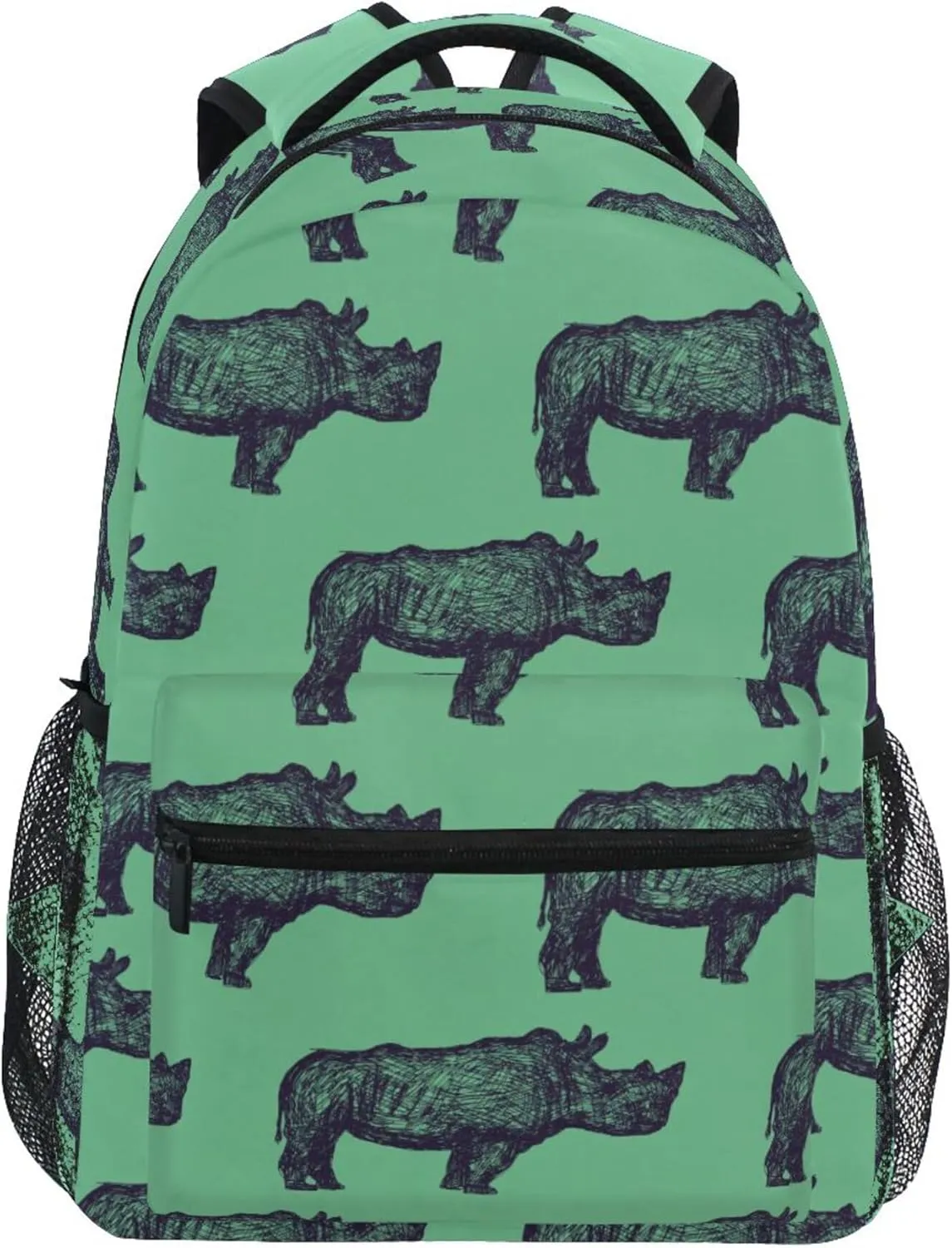 Fisyme Rhino Rhinoceros Green Laptop Backpack Bag Bookbag Casual Hiking Travel Notebooks Computer Daypacks