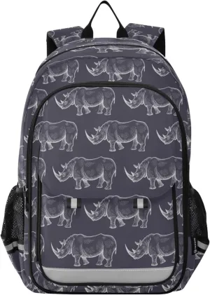 Fisyme Rhinoceros White Black School Backpack Laptop Backpacks Bags Bookbag Travel Casual Computer Notebooks Daypacks
