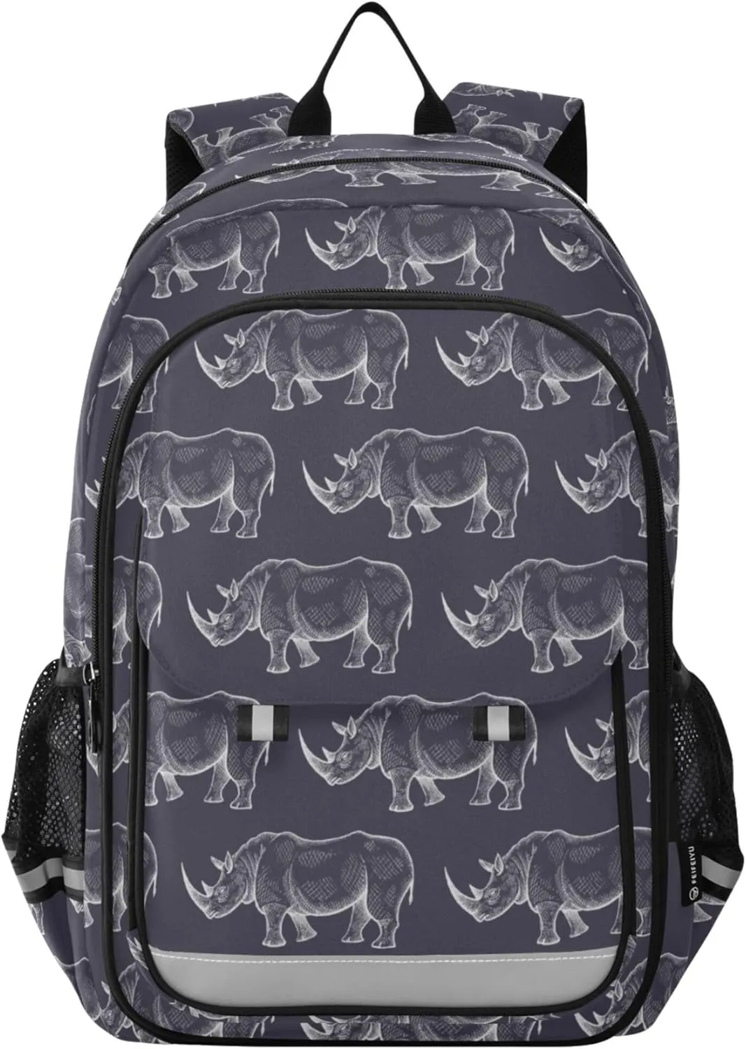 Fisyme Rhinoceros White Black School Backpack Laptop Backpacks Bags Bookbag Travel Casual Computer Notebooks Daypacks