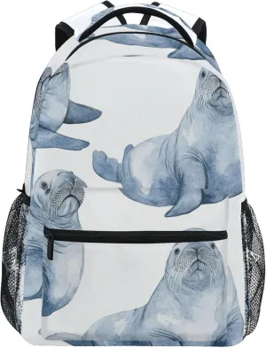Fisyme Sea Walrus Laptop Backpack Bag Bookbag Casual Hiking Travel Computer Notebooks Daypacks