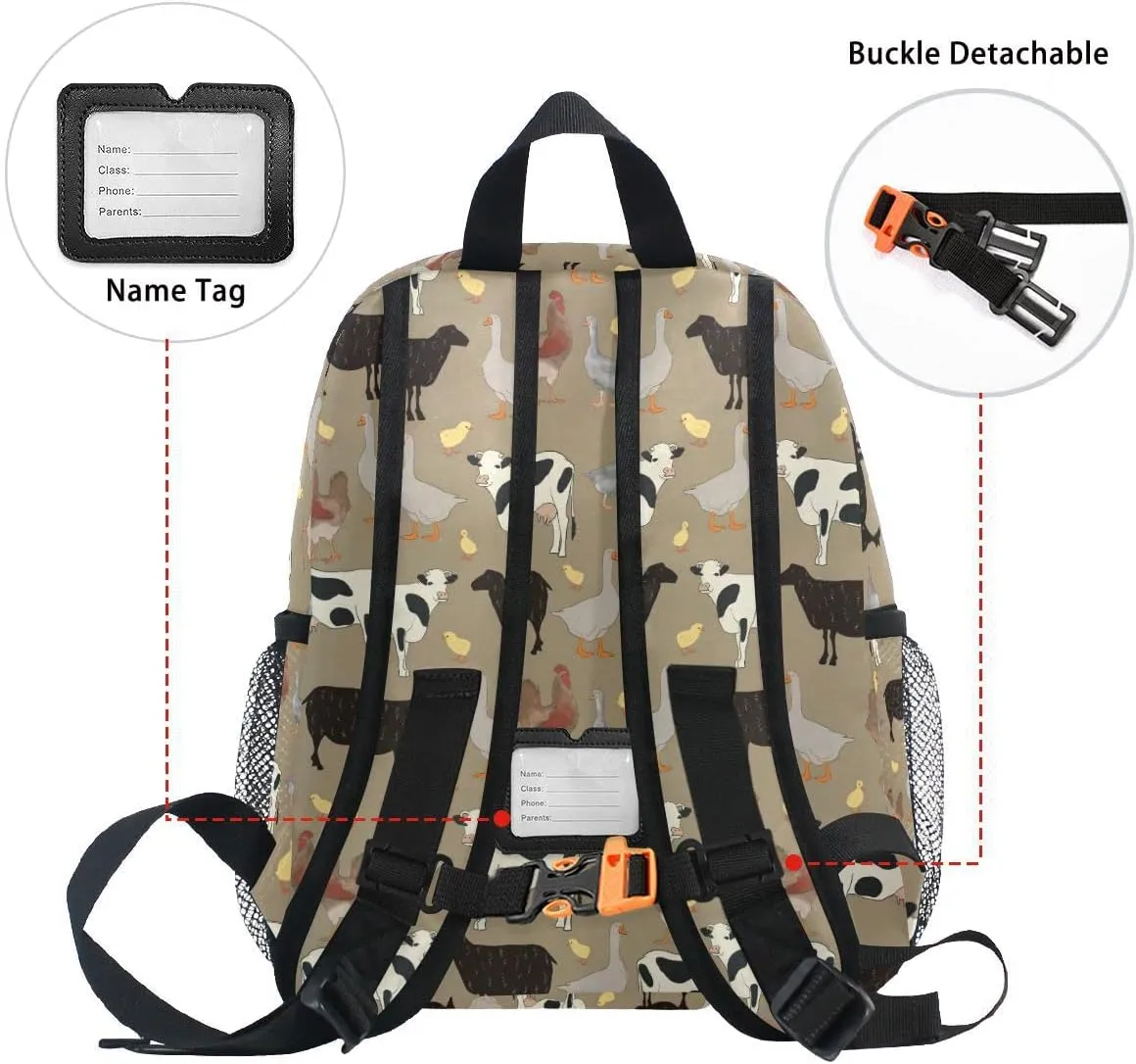Fisyme Toddler Backpack Farm Cow Rooster School Bag Kids Backpacks for Kindergarten Preschool Nursery Girls Boys, M