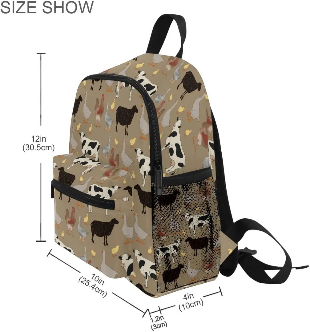 Fisyme Toddler Backpack Farm Cow Rooster School Bag Kids Backpacks for Kindergarten Preschool Nursery Girls Boys, M