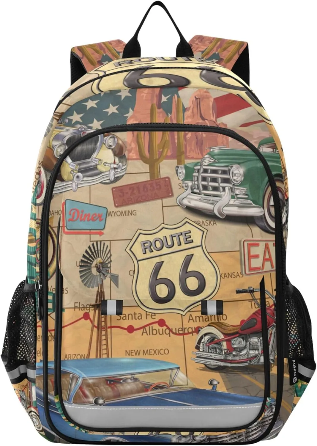 Fisyme Vintage Route 66 School Backpack Laptop Backpack Bags Bookbag Travel Casual Computer Notebooks Daypack