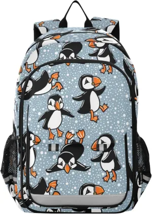 Fisyme Winter Bird Puffin School Backpack Laptop Backpacks Bags Bookbag Travel Casual Computer Notebooks Daypacks