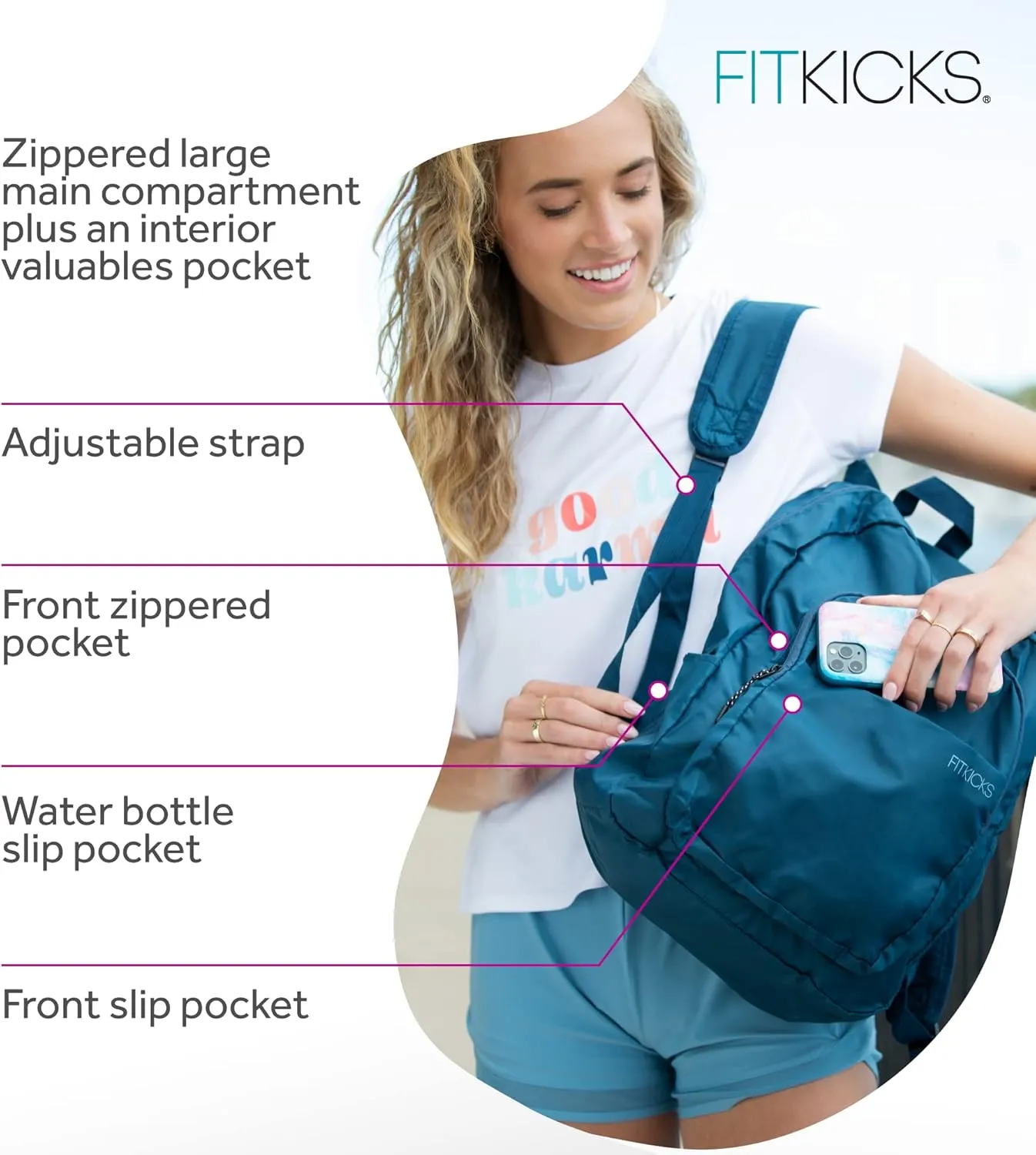 FITKICKS Hideaway Packable Zippered Backpack Hiking Camping Outdoor Sport Travel Backpack Daypack for Women
