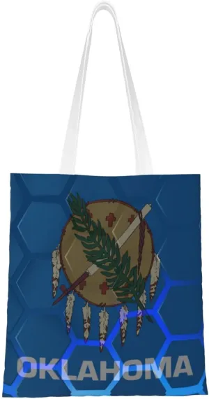 Flag Of Oklahoma Tote Bag for Women Canvas Shopping Bags Reusable Large Capacity Casual Shoulder Handbags Grocery Bags DIY Gift Bags