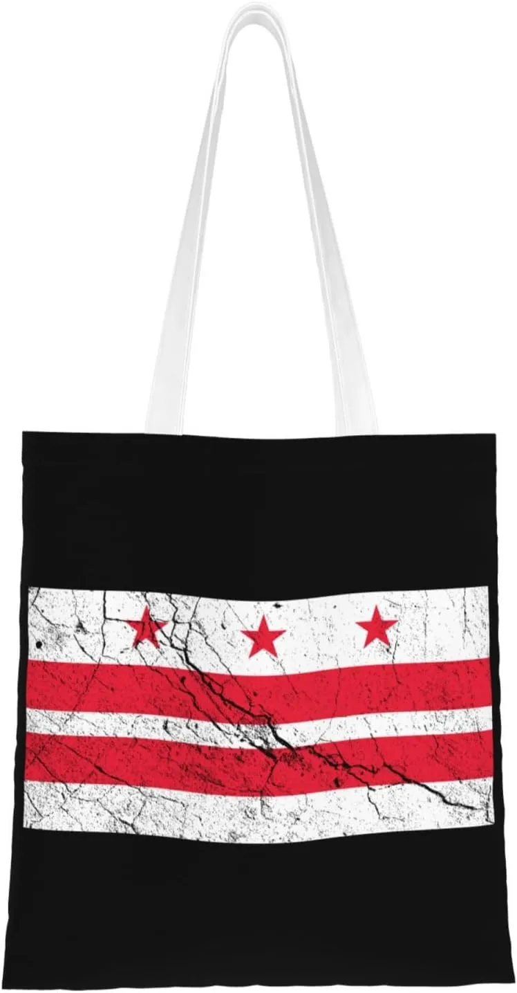 Flag Of The District Of Columbia Texture Effect Tote Bag for Women Canvas Shopping Bags Reusable Large Capacity Casual Shoulder Handbags Grocery Bags DIY Gift Bags