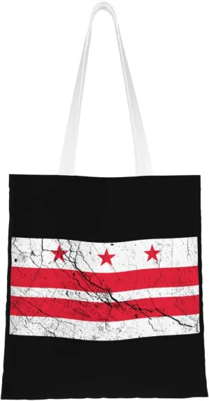 Flag Of The District Of Columbia Texture Effect Tote Bag for Women Canvas Shopping Bags Reusable Large Capacity Casual Shoulder Handbags Grocery Bags DIY Gift Bags