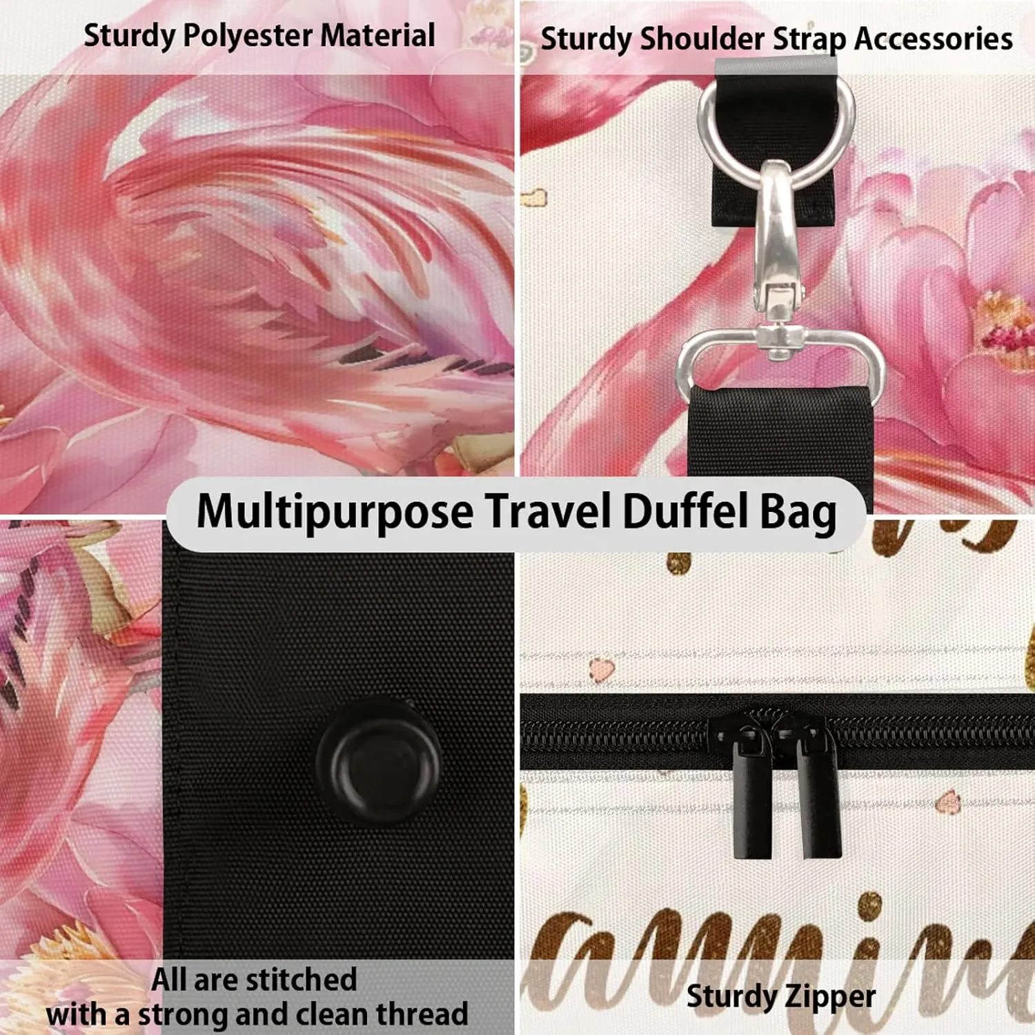 Flamingo Flower Travel Bag for Men Women, Gym Duffle Bags for Travel, Carry On Luggage Bag, Weekender Overnight Workout Bags
