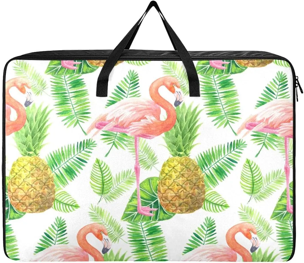 Flamingo Pineapple Leaves Storage Bags, 27.5x19.7x11 In, Extra Large Storage Duffle Bag with Zippers and Handles Zippered Storage Bag for Moving