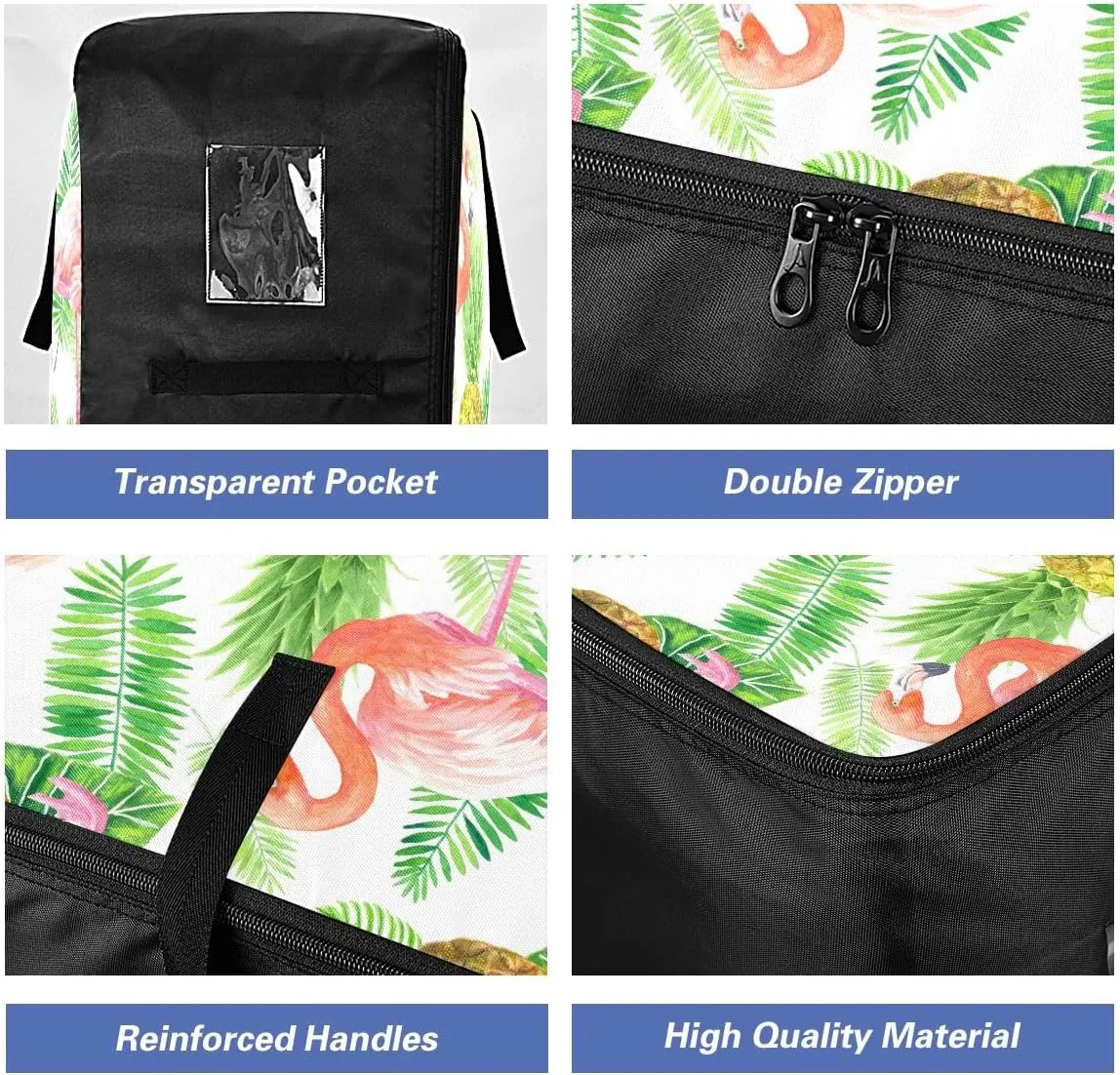 Flamingo Pineapple Leaves Storage Bags, 27.5x19.7x11 In, Extra Large Storage Duffle Bag with Zippers and Handles Zippered Storage Bag for Moving