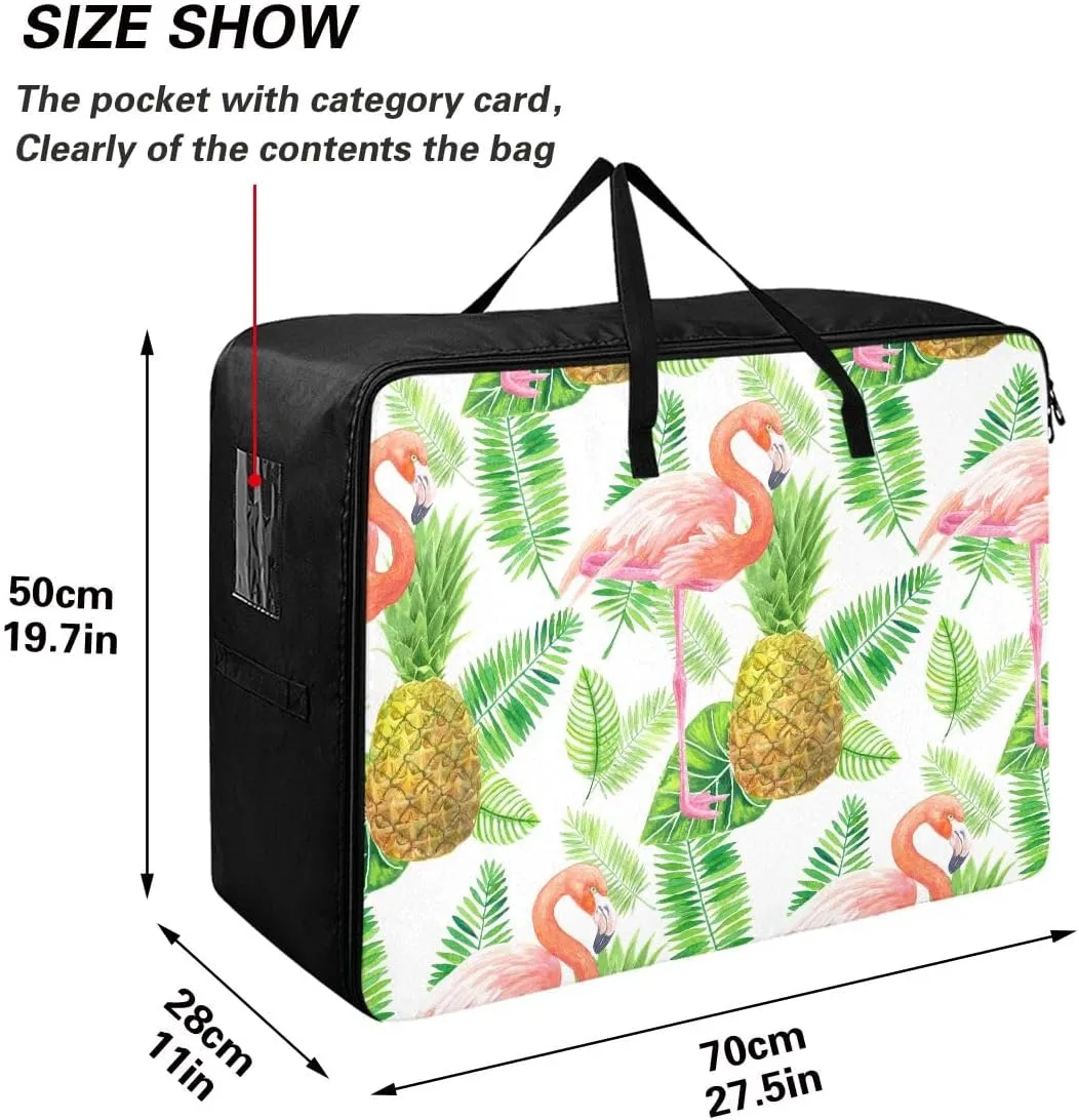 Flamingo Pineapple Leaves Storage Bags, 27.5x19.7x11 In, Extra Large Storage Duffle Bag with Zippers and Handles Zippered Storage Bag for Moving