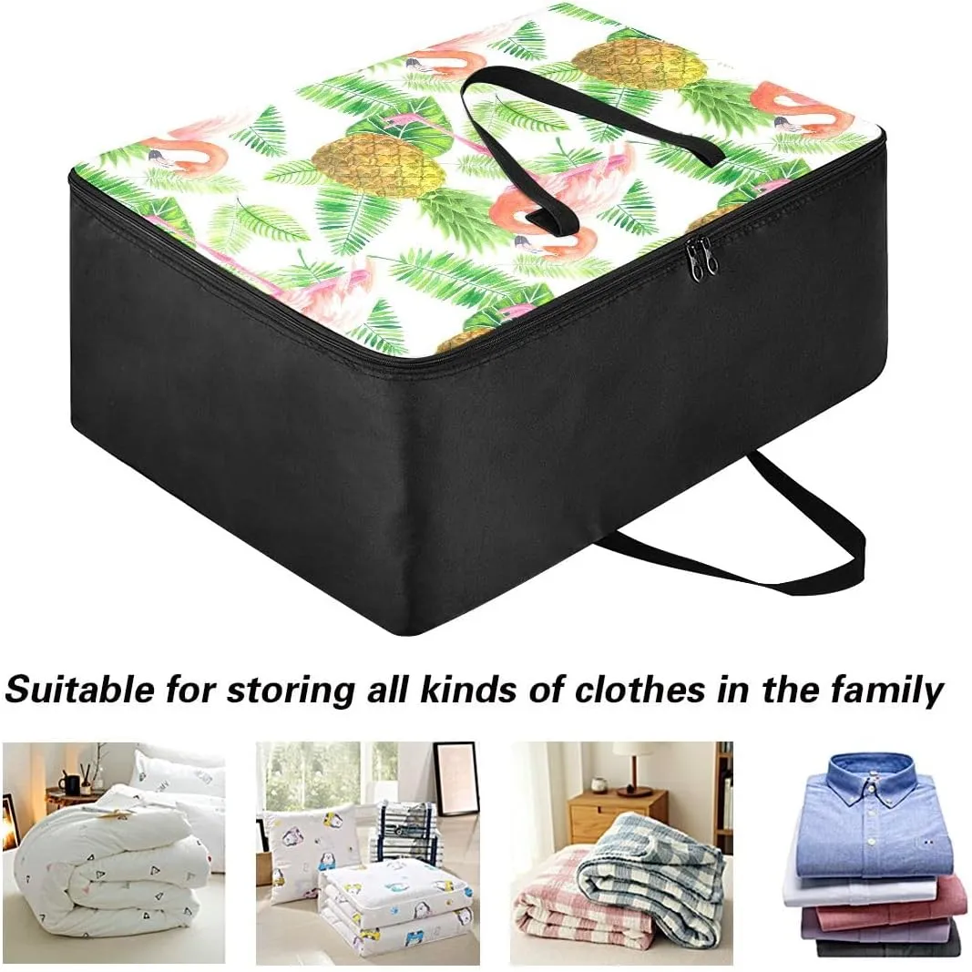 Flamingo Pineapple Leaves Storage Bags, 27.5x19.7x11 In, Extra Large Storage Duffle Bag with Zippers and Handles Zippered Storage Bag for Moving