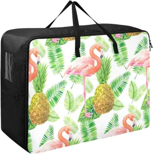 Flamingo Pineapple Leaves Storage Bags, 27.5x19.7x11 In, Extra Large Storage Duffle Bag with Zippers and Handles Zippered Storage Bag for Moving