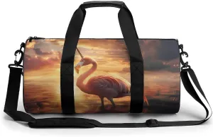 Flamingos Unicorm Flamnicorn at Sunrise Round Barrel Gym Sport Bag Small Travel Duffel Bags Reusable Tote for Men Women