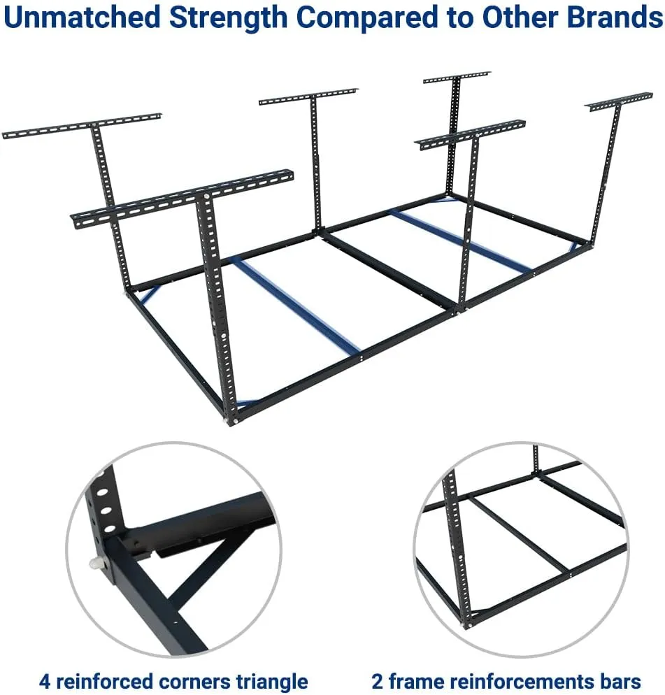 FLEXIMOUNTS 4x8 Overhead Garage Storage Rack without Decking, Storage Organization System, Heavy Duty Metal Garage Ceiling Racks, 600lbs Weight Capacity, Black