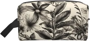Floral Herbs Botanical Pattern Print Travel Toiletry Bag Zippered Storage Bags with Handles Portable Cosmetic Organizer