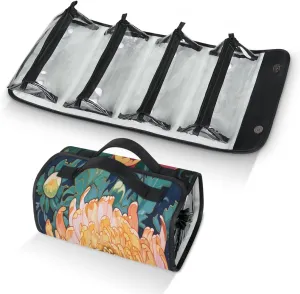 Floral Japan Travel Toiletry Bag Clear Cosmetic Bag Organizer Waterproof Foldable Makeup Bag with 4 PVC Pouches Travel Organizer Bags for Luggage Business Trip