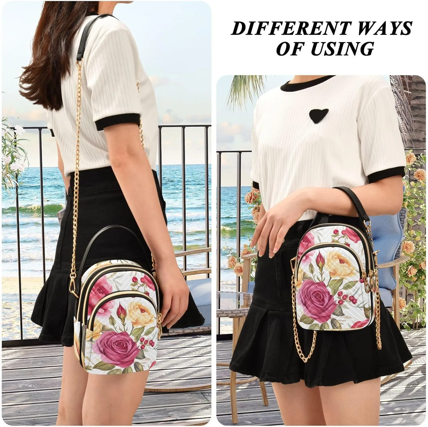 Floral with Red Roses Women Crossbody Bag, Crossbody with Strap, Crossbody Shoulder Bag for Women