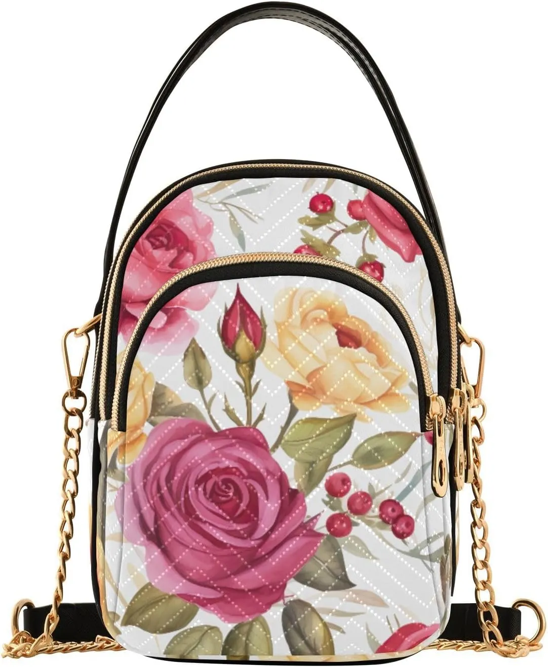 Floral with Red Roses Women Crossbody Bag, Crossbody with Strap, Crossbody Shoulder Bag for Women