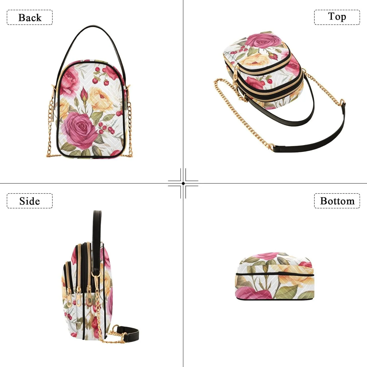Floral with Red Roses Women Crossbody Bag, Crossbody with Strap, Crossbody Shoulder Bag for Women