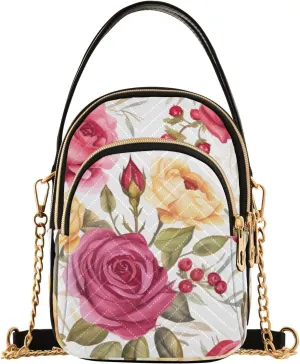 Floral with Red Roses Women Crossbody Bag, Crossbody with Strap, Crossbody Shoulder Bag for Women