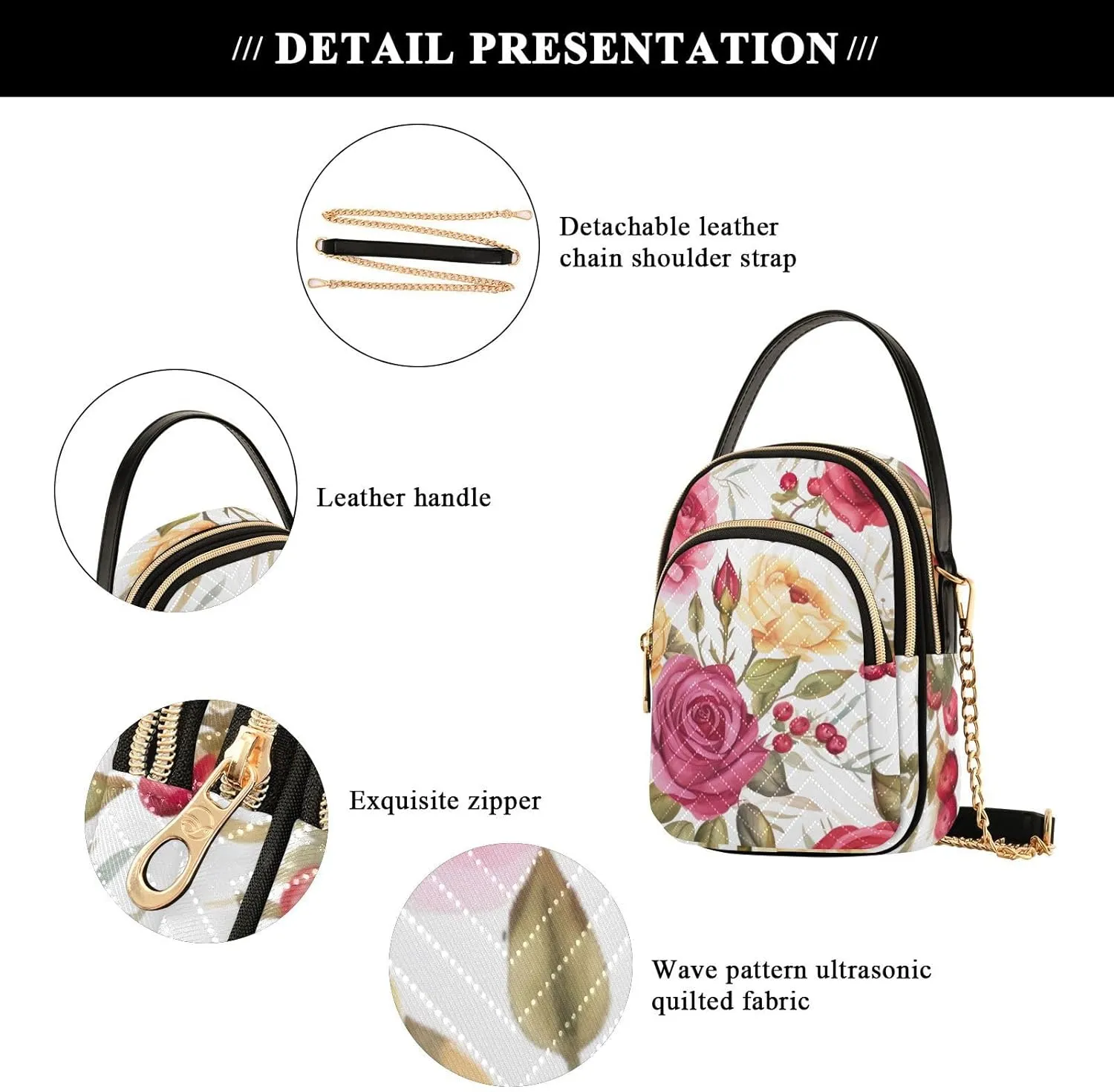 Floral with Red Roses Women Crossbody Bag, Crossbody with Strap, Crossbody Shoulder Bag for Women