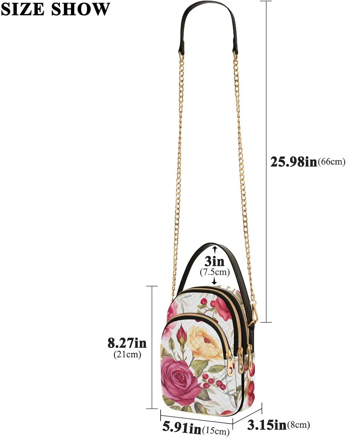 Floral with Red Roses Women Crossbody Bag, Crossbody with Strap, Crossbody Shoulder Bag for Women