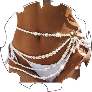 Florry Pearl Waist Chain Layered Beads Belly Chains Gold Pearl Chain Belts Body Jewelry for Women Bikini