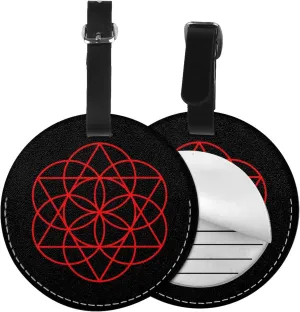 Flower of Life Sacred Geometry Round Leather Luggage Tags for Travel Bags Backpacks Handbags,3.7in